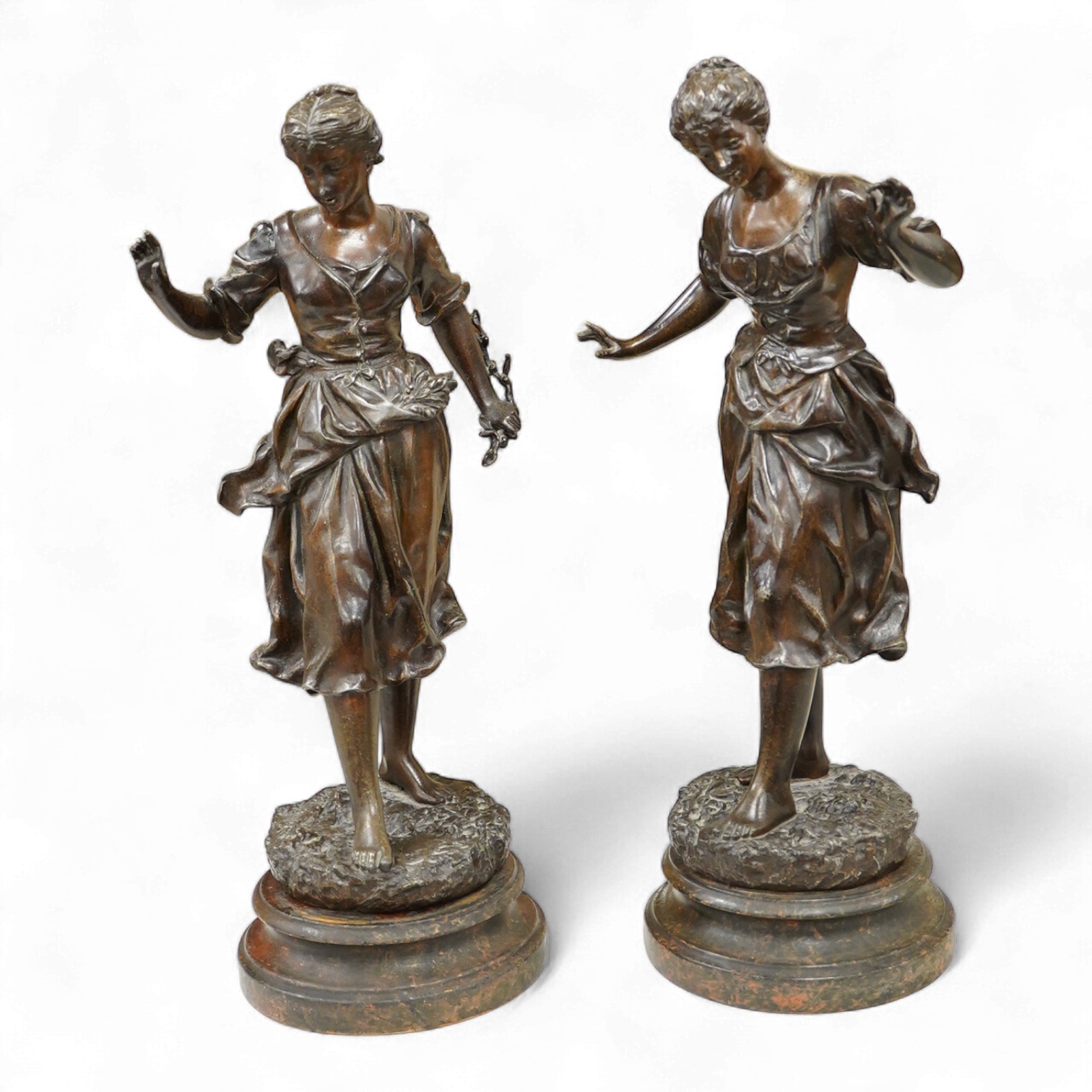 A pair of late 19th century French spelter figurines, 50cm high